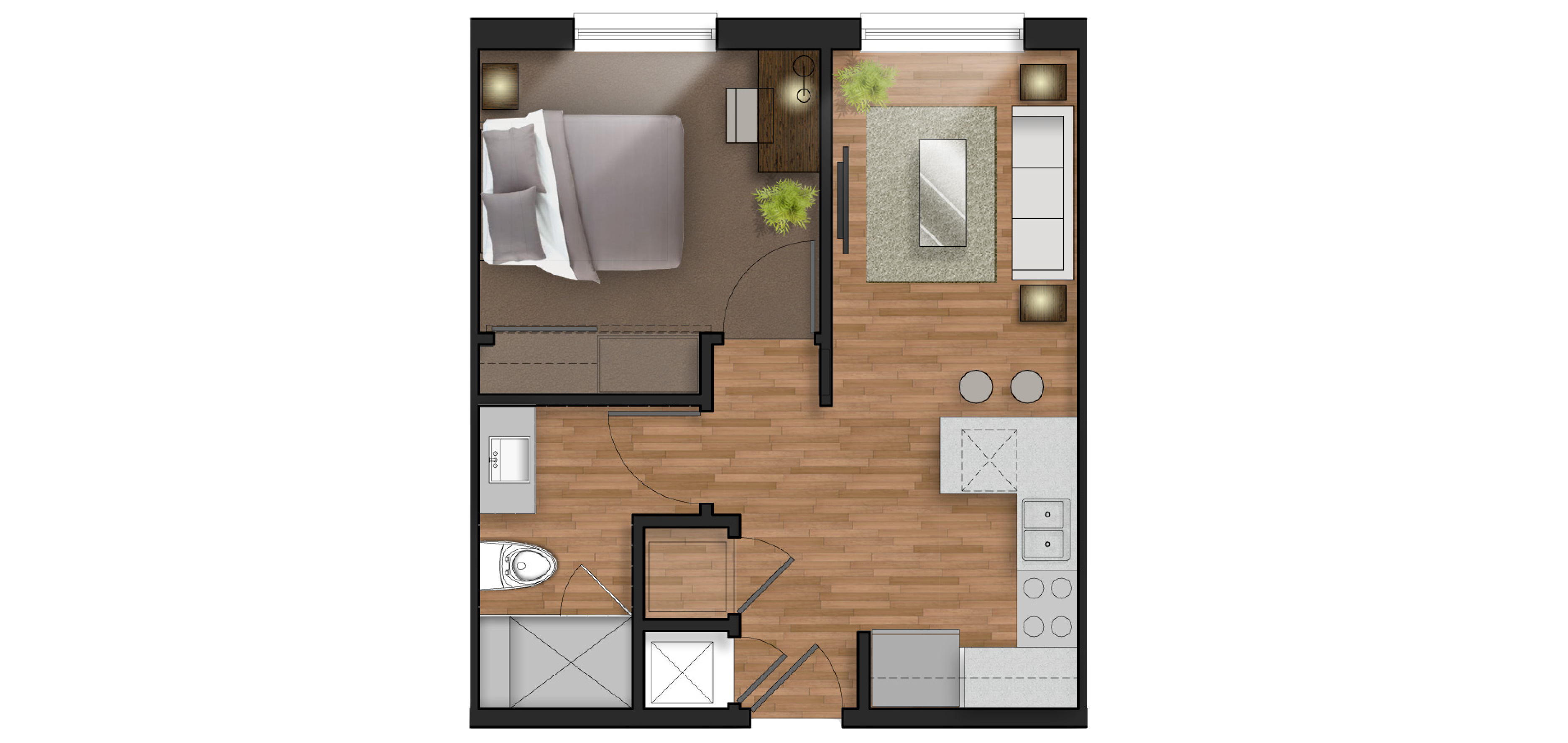 studio student apartment layout