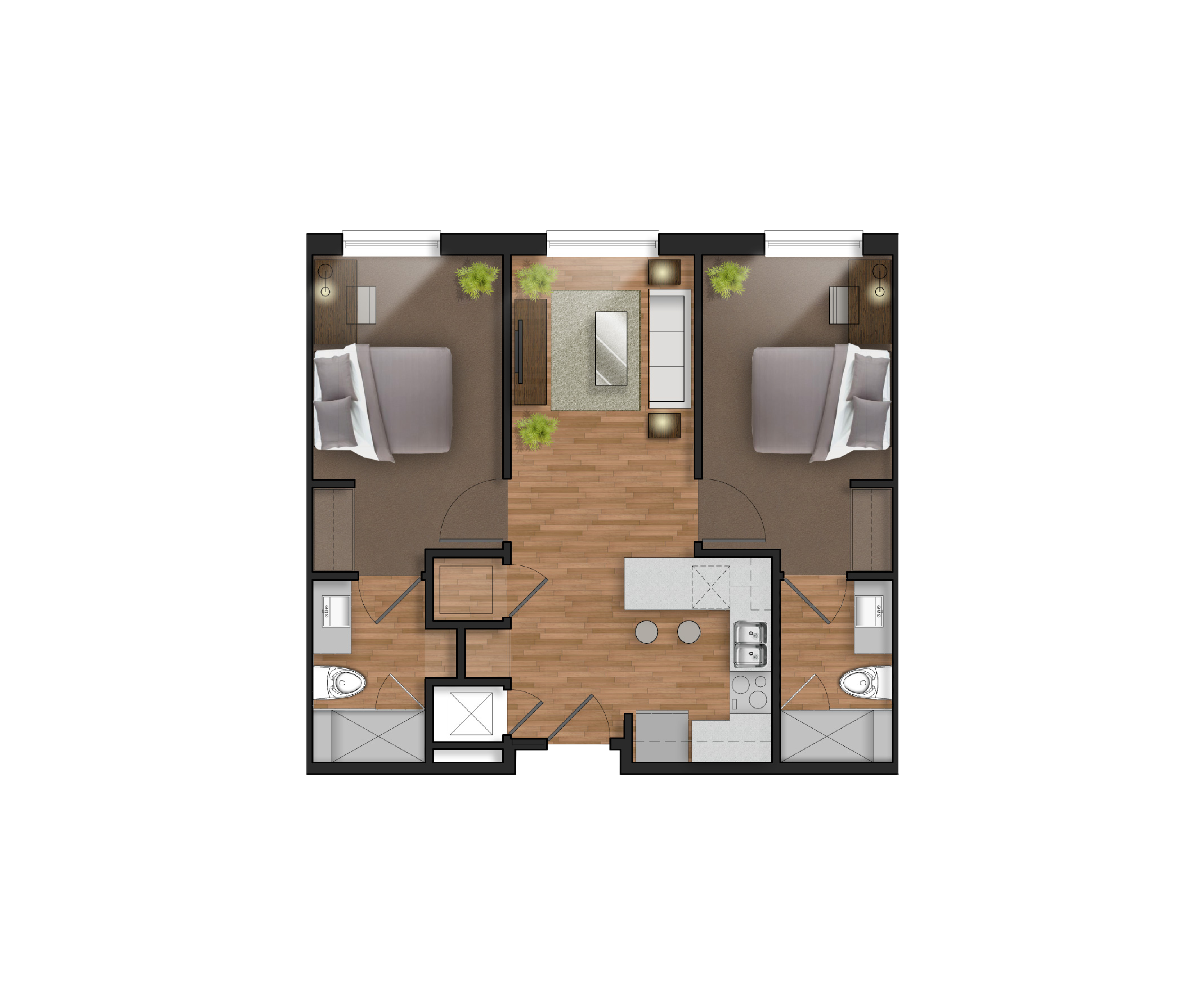 2 bedroom student apartment layout