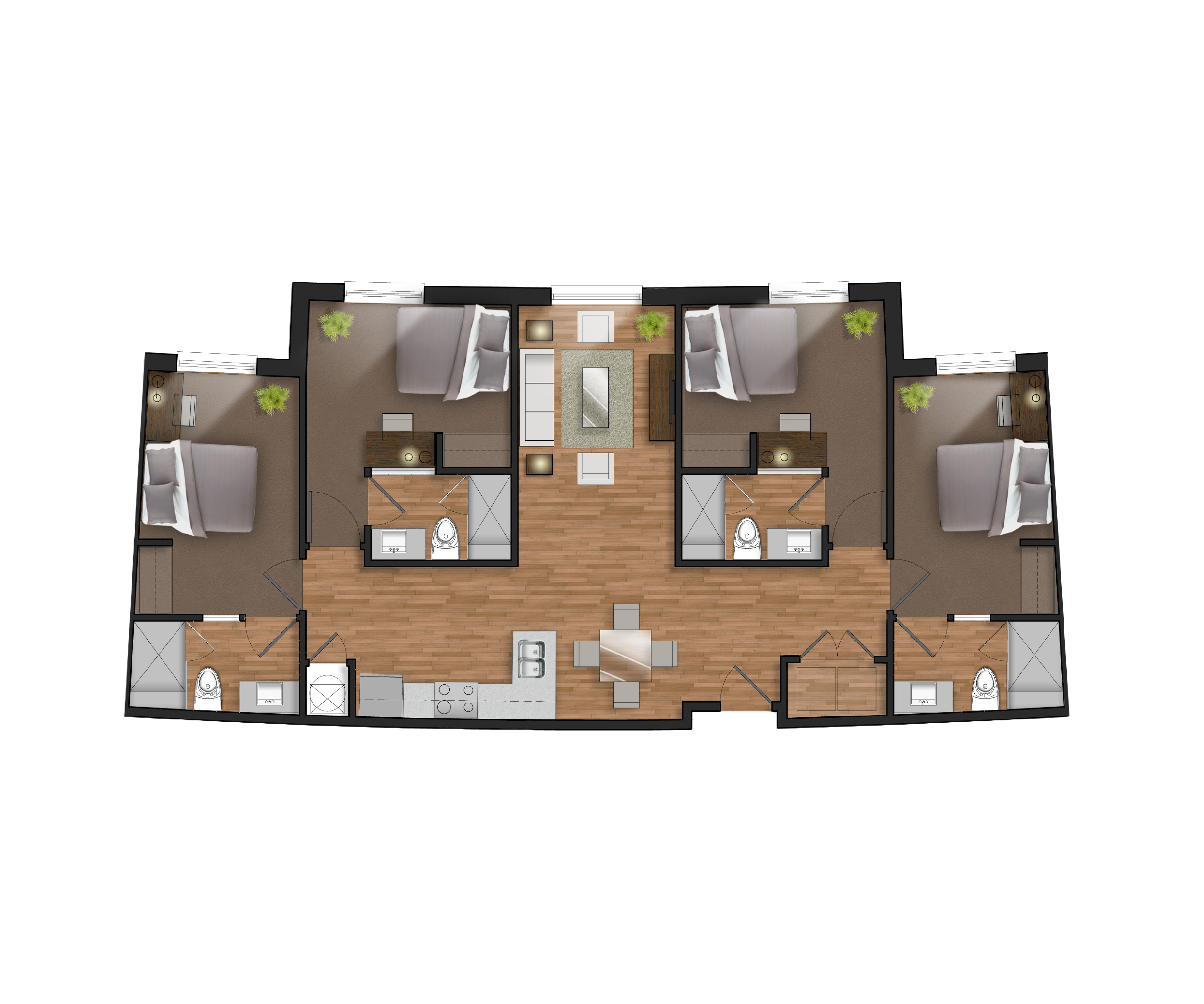 4 bedroom student apartment floor plan